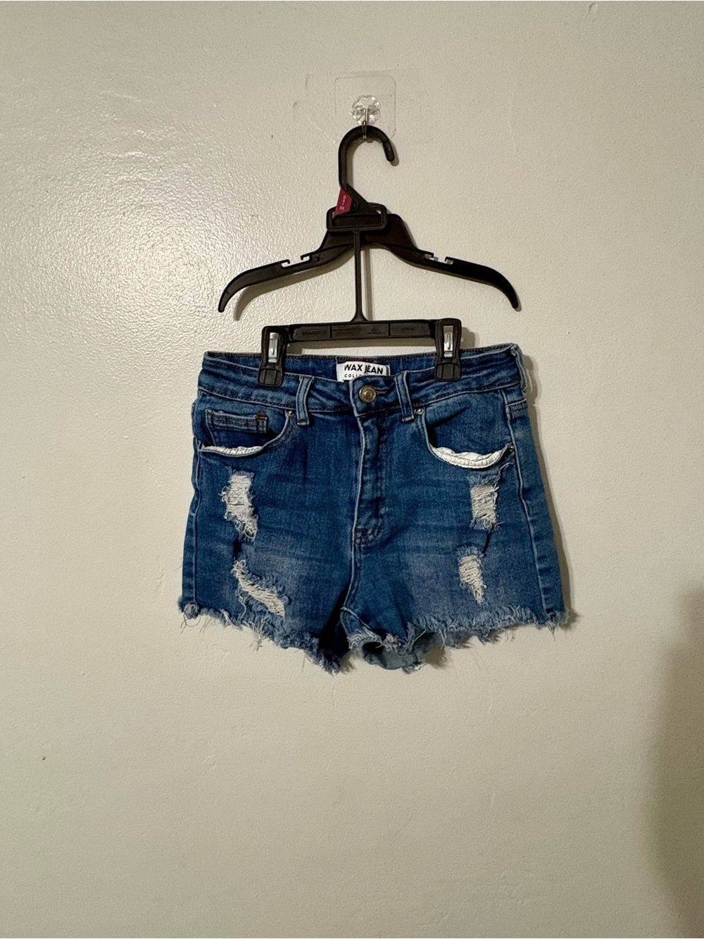 Wax Jean Dark Blue Distressed Denim Cutoff Shorts